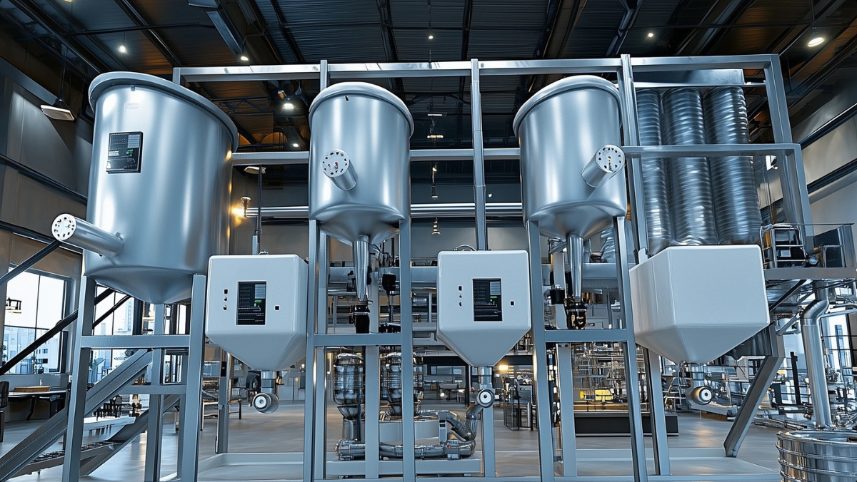 Industrial metal processing tanks inside a modern extraction facility