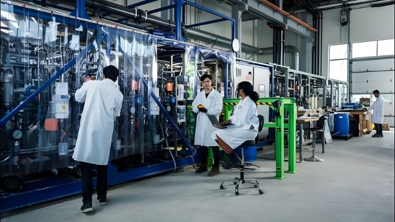 Engineers working inside lithium refining facility